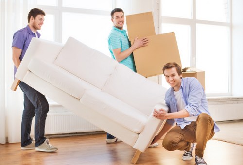 Wardrobe boxes, tape, and protective materials used for a Croydon relocation