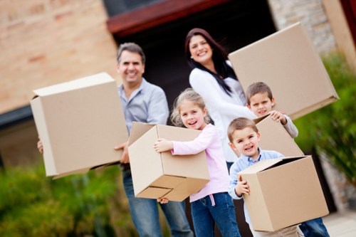 Boxes and home contents arranged for transport during a Croydon move