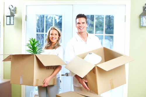 Boxes and furniture prepared for a local house move in Croydon